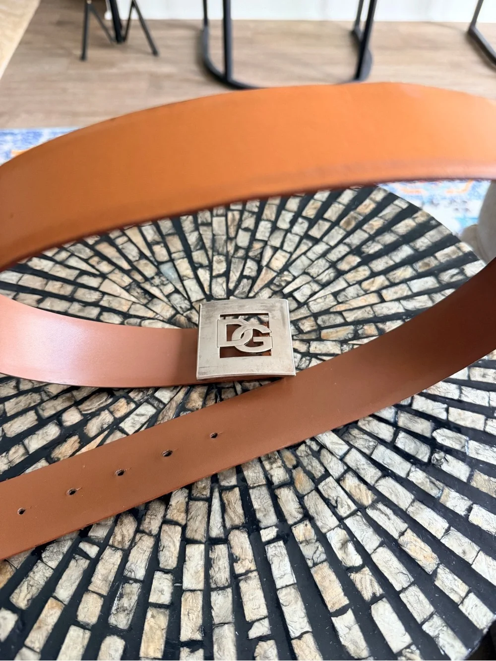 DOLCE & GABBANA Men's Tan Leather Belt with Silver Logo Buckle